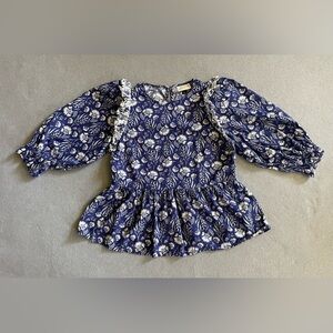 Universal Thread Boho Blouse Small Blue Floral Puff Sleeve Smocked Women’s Top